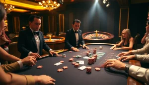 Engage with link vào j88 at a vibrant casino poker table featuring chips and cards.