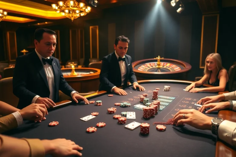 Engage with link vào j88 at a vibrant casino poker table featuring chips and cards.