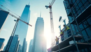 Experienced team of New York Commercial General Contractor collaborating on a skyscraper project.