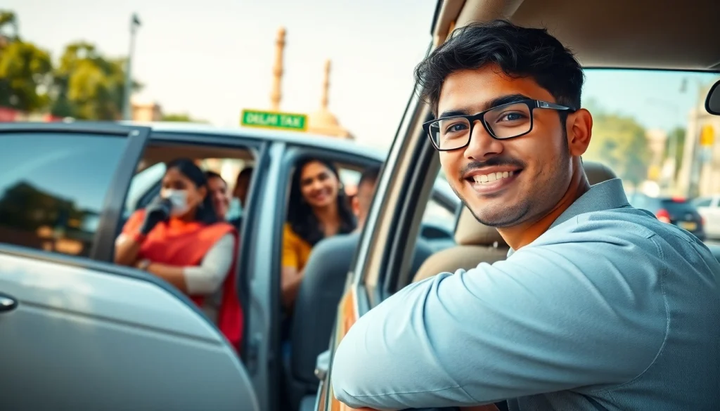 Delhi Taxi Service vehicle showcasing reliable, clean taxi rides in a vibrant urban Delhi setting.