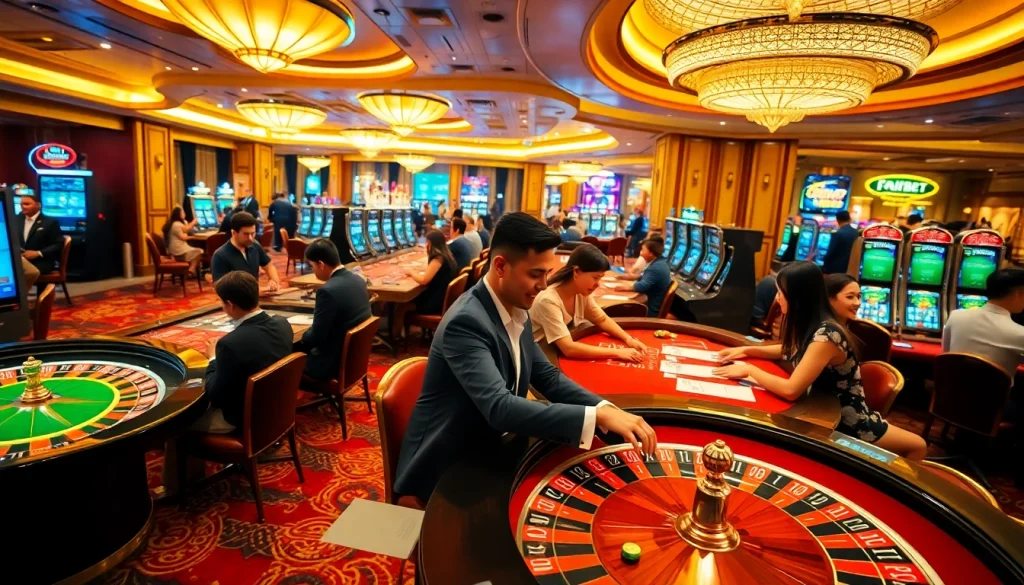 Experience the excitement of gaming at https://soibet.vision/ with vibrant slot machines and engaging players in action.