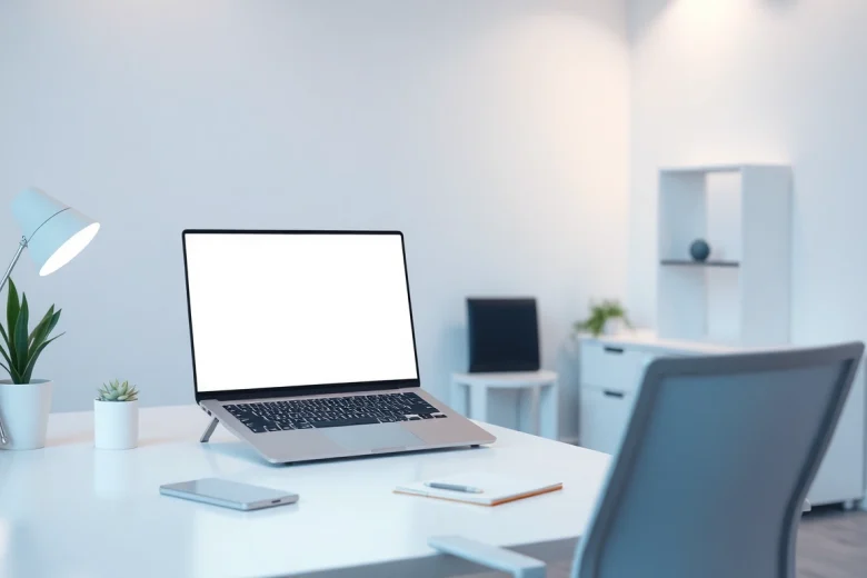 Bright white full screen display in a modern office setting for enhanced focus.