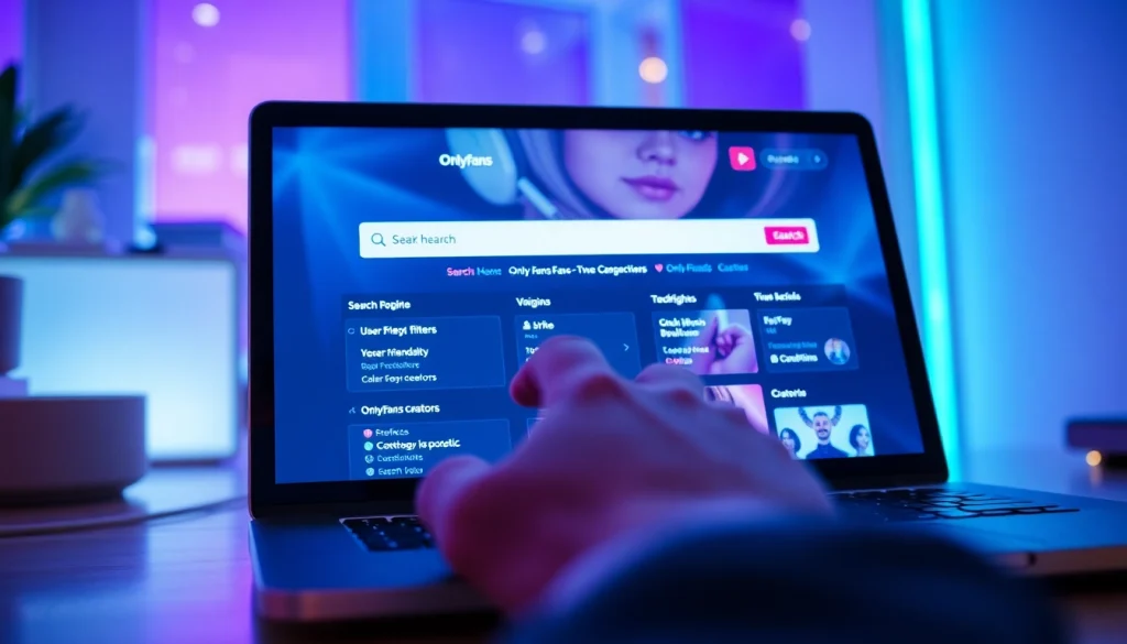 OnlyFans Search engine interface showcasing user-friendly categories and filters.
