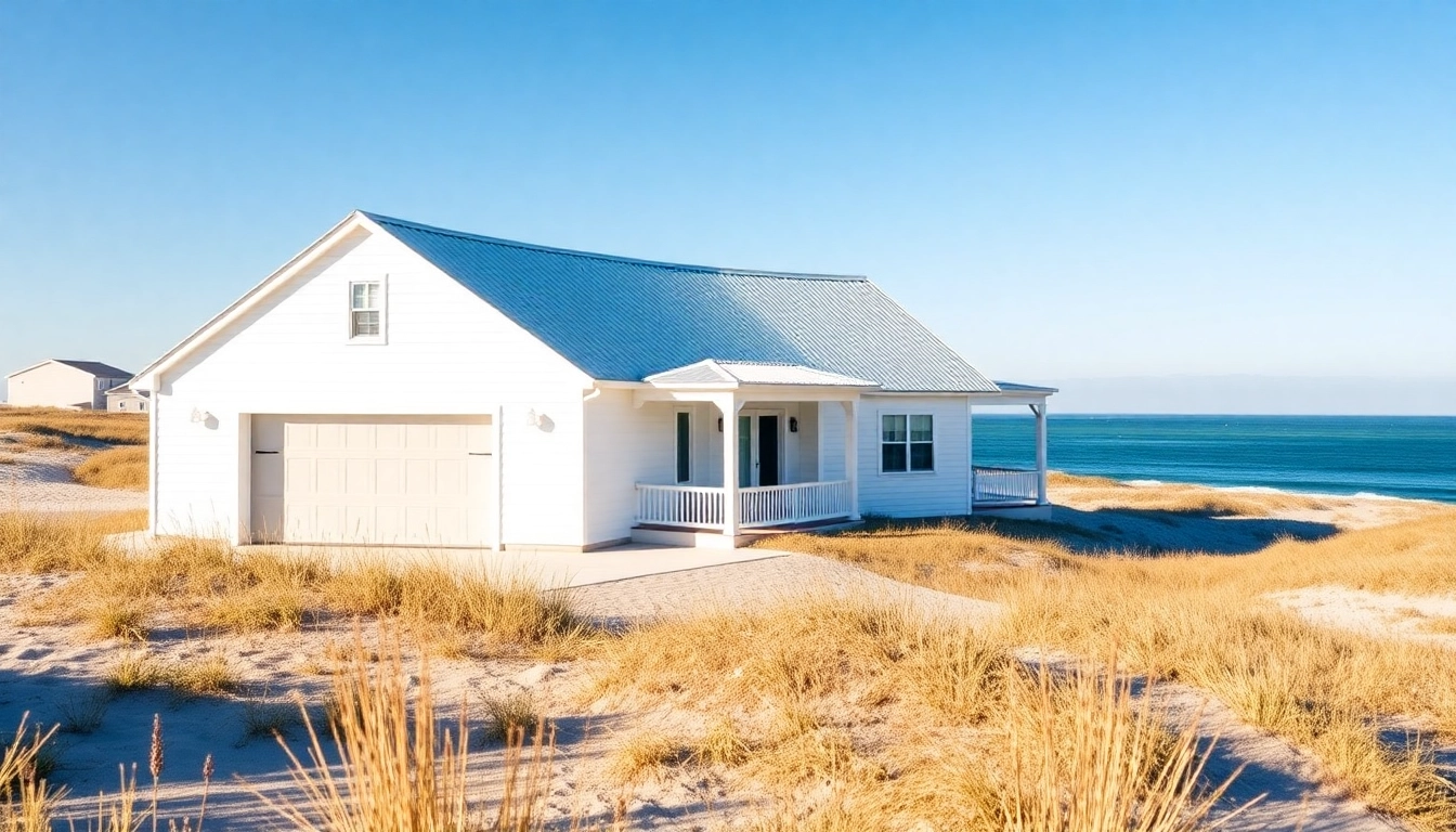 Showcasing a stunning cape cod home with an expansive attached garage, set against a coastal backdrop.