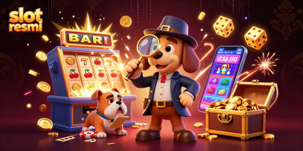 Experience the thrill of slot resmi games with a detective exploring shiny poker chips in a vibrant casino world.