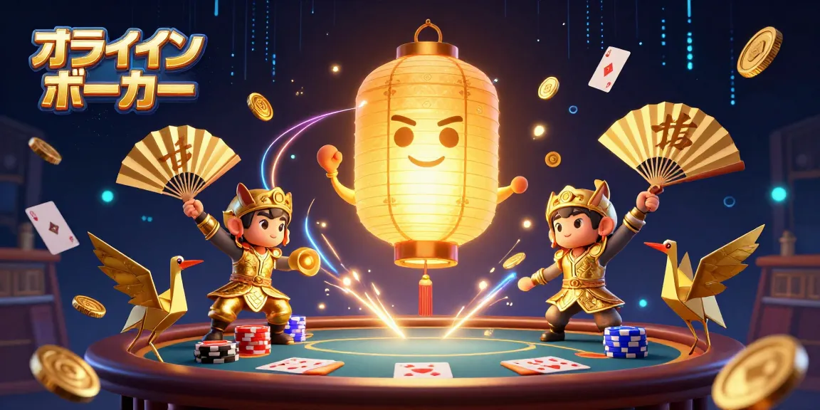 オンラインポーカーでの試合を楽しむ、金色の現実を超えた精霊たちの描写。