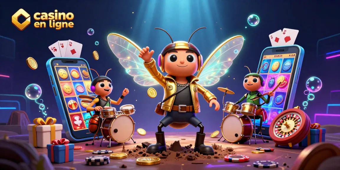 Un spectacle vibrant de casino en ligne avec des personnages animés et des éléments de jeux de casino colorés.