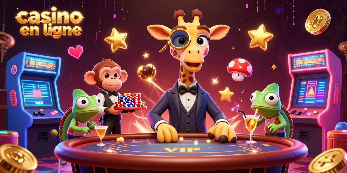 Jouez au casino en ligne avec une girafe gourmet, un singe valet, et un caméléon barman.