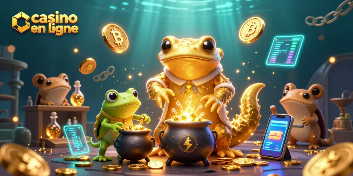 Jouez au casino en ligne avec une illustration 3D riche en détails, des salamandres et des pièces d'or scintillantes.