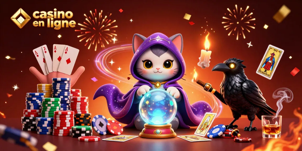 Profitez des jeux de casino en ligne avec une illustration captivante des personnages et des éléments de jeu qui ajoutent de la magie à l'expérience.